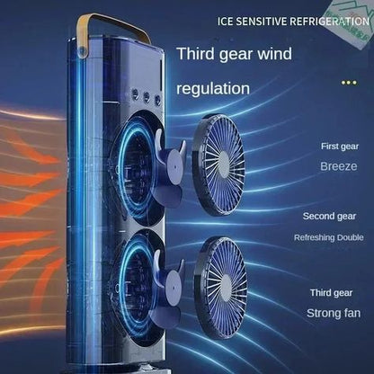 CoolBreeze™ Dual Fan Cooling Tower – Portable Rechargeable Desk Fan with LED Light