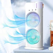 CoolBreeze™ Dual Fan Cooling Tower – Portable Rechargeable Desk Fan with LED Light