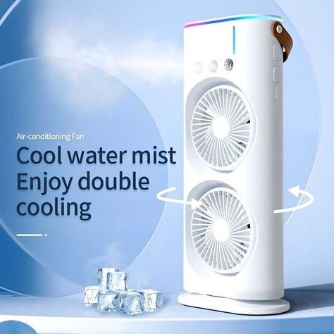 CoolBreeze™ Dual Fan Cooling Tower – Portable Rechargeable Desk Fan with LED Light