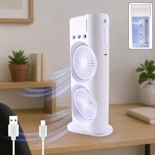 CoolBreeze™ Dual Fan Cooling Tower – Portable Rechargeable Desk Fan with LED Light