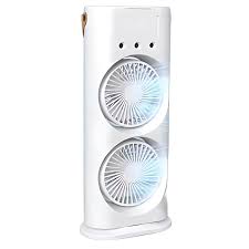 CoolBreeze™ Dual Fan Cooling Tower – Portable Rechargeable Desk Fan with LED Light
