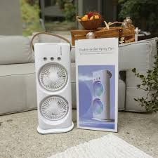 CoolBreeze™ Dual Fan Cooling Tower – Portable Rechargeable Desk Fan with LED Light